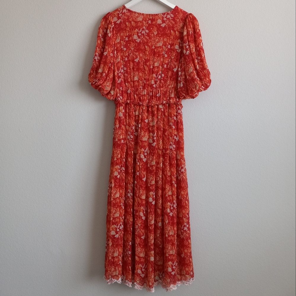 Hemant & Nandita Dawn Silk Midi Dress Orange Floral M - Picture 6 of 16